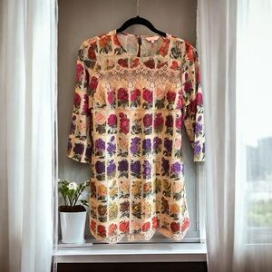 TED BAKER Wiloh Flower Rose Seed Packet Lace Trim‎ Shift Dress 3 US 8